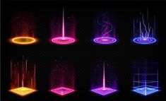 an image of neon lights in different shapes and sizes on a black background stock photo