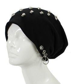 Unisex Goth Skull Studs Grommet Silver Ring Accent Beanie Hat - GoGetGlam - 1 Slouchy Beanie Hats, Slouch Beanie, Emo Outfits, Emo Fashion, Gothic Outfits, Goth Outfits, Dark Fashion, Edgy Outfits, Visual Kei