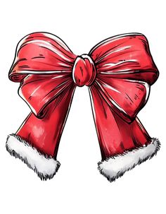 a drawing of a red bow with white fur on it's sides and the word merry written below