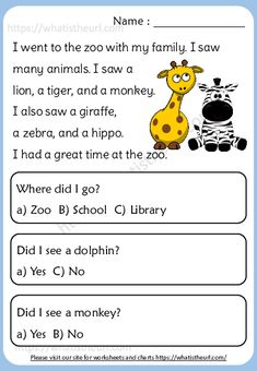 the worksheet for reading animals and their names