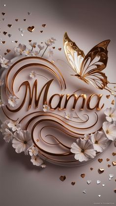 the word mama is surrounded by flowers and butterflies