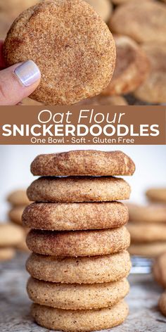 a stack of oat floured cookies on top of each other with text overlay