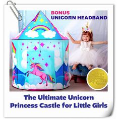 Unicorn Pop Up Tent for Kids - Indoor and Outdoor Playhouse Unicorn Tent for Girls and Boys, Pink Princess Tent with Unicorn Headband and Kids Tent Storage Carry Bag Rephen | Rephen Unicorn Pop Up Tent For - Indoor & Outdoor Playhouse Unicorn Tent For Girls & Boys, Pink Princess Tent w / Unicorn Headband & Tent St in Blue | 2 Person | Wayfair Toddler Play Tent, Princess Tent, Tent Storage, Tent For Kids, Indoor Tents, Outdoor Playhouse, Kids Tent, Portable Tent, Summer Play