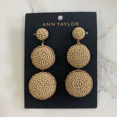 Ann Taylor New With Tags. Beige Beaded Earrings For The Beach, Beige Beaded Earrings For Beach, Beach Beaded Beige Earrings, Elegant Beige Adjustable Beaded Earrings, Elegant Adjustable Beige Beaded Earrings, Beaded Circle, Starburst Earrings, Beaded Tassel Earrings, Mini Studs