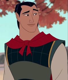 an animated image of a man with a red bow on his neck and black hair