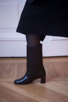 Anne Thomas VENEZIA MI BOOTS - Black Elegant Black Mid-calf Boots, Classic Mid-calf Winter Heeled Boots, Classic Mid-calf Heeled Boots For Winter, Leather Mid-calf Boots With Leather Sole, Black Leather Knee-length Boots, Classic Black Mid-calf Heeled Boots, Winter High Ankle Mid-calf Calf Leather Boots, Mid-calf Leather Heeled Boots For Winter, Classic Black Knee-length Boots