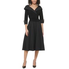 in stock Hourglass Fashion, Flare Midi Dress, Taffeta Skirt, Jessica Howard Dress, Jessica Howard, Review Dresses, Black Dresses Casual, Black Midi Dress, Female Portrait