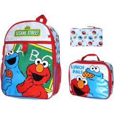 Join the Sesame Street community and unlock a world of wonder, where curiosity is celebrated and every day is an opportunity to grow, laugh, and make lifelong friends. Crafted from nice materials, our Sesame Street Adventure Backpack is built to withstand the rough and tumble of daily play. It's durable enough to accompany your child on all their exciting escapades. The pencil pouch features an all-over of Cookie Monster and Elmo. The lunchbox also has the phrase "Lunch Pals." The backpack featu Playful Portable Pencil Case For School, Playful Rectangular Pencil Case For Back To School, Fun Rectangular School Pencil Case, Playful Pencil Case For Back To School Travel, Blue Backpack Gift For End Of School Year, Blue Pencil Case For Back To School, Blue Rectangular Playful Pencil Case, Playful Blue Rectangular Pencil Case, Cookie Monster And Elmo