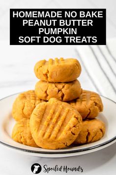 homemade no bake peanut butter pumpkin soft dog treats stacked on top of each other