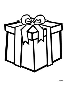 a black and white drawing of a gift box with a bow on it's ribbon