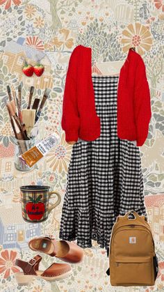 Eclectic Casual Outfits, Elementary School Teacher Aesthetic Outfits, Quirky Teacher Outfits, Eccentric Grandma, Fashion Outfits For Plus Size, Red Capsule Wardrobe, Art Teacher Outfit, Styled By Susie, November Moodboard