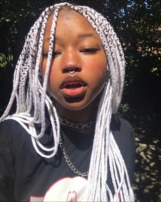 White Box Braids, Alt Box Braids, White Braids For Black Women, White People With Box Braids, Afro Braided Hairstyles, White Braids, Braids In The Front Natural Hair, Long White Hair