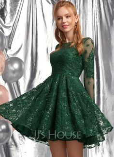 [US$ 119.00] A-Line Scoop Neck Short/Mini Lace Homecoming Dress With Sequins Yule Aesthetic, Scoop Neck Prom Dress, Lace Homecoming Dress, Sequin Homecoming Dress, Mini Prom Dresses, Mini Homecoming Dresses, Dress With Sequins