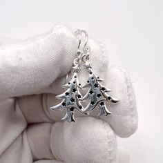 .925 Sterling Silver Dangle Christmas Tree Earrings With Stars Stamped .925 On Back Of Earring And Earring Wire Earring Length Is Approximately 1.25” Including Wire. Tree Charm Is Approximately .75” Festive Sterling Silver Dangle Earrings, Festive Sterling Silver Drop Earrings Danglers, Nickel-free Silver Earrings For Christmas, Bohemian Silver Star-shaped Earrings, Nickel-free Sterling Silver Christmas Earrings, Christmas Tree Earrings, Earring Tree, Wire Earrings, Christmas Tree