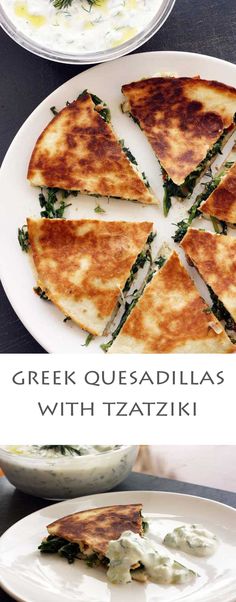 greek quesadillas with tzatzki and yogurt sauce on the side