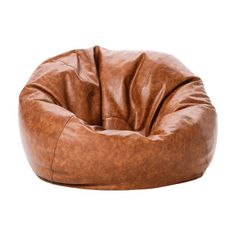 a brown leather bean bag chair