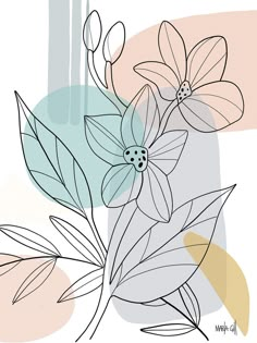 an abstract floral arrangement with leaves and flowers