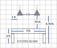 the kitchen island is shown with measurements