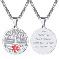 PRICES MAY VARY. 🏥[ How to Get Your Custom Medical Alert Necklace ]💖Click on yellow button''Customize Now''to make your medical id tag necklace. (Large space to custom, just input specify allergies, medical conditions, or emergency contacts to empower medical professionals with vital information that can potentially save a life ) 🏥 Stay safe and protected with our medical alert necklace!This stylish and functional accessory is designed to alert medical professionals to your specific condition Life Alert Necklace, Life Alert, Medical Alert Necklace, Medical Emergency, Medical Symbols, Emergency Contact, Medical Alert, Medical Information, Tree Of Life Pendant