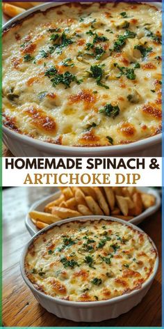 This homemade spinach and artichoke dip is a crowd-pleasing appetizer that combines creamy cheese, tender spinach, and artichoke hearts with the perfect blend of seasonings.

Perfect for parties, game days, or any gathering, this dip can be made ahead and stored for later use.