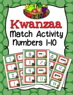 kwanza match activity numbers 1 - 10 with green polka dot background and white dots