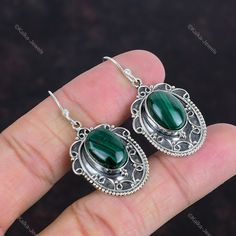 Malachite Earrings, Drop Dangle Earrings, Handcrafted Earrings, Earrings Sterling Silver, Handmade Earrings, Sterling Silver Earrings, Silver Earrings, Gift For Her, Dangle Drop Earrings