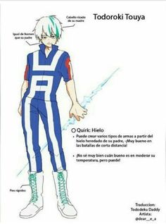 an anime character with green hair wearing blue and white striped pants, holding his hands out to