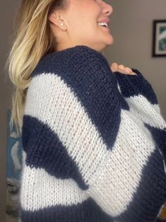 "Navy Blue and White Striped Sweater - Handmade Knit Jumper This navy striped sweater is airy, soft, and comfortable. It is a loose-fit pullover. It looks loose little bit oversized. 💙🤍Stay cozy and stylish with this mohair knit sweater! Perfect for adding a pop of color to your wardrobe, this sweater features a classic striped pattern in a soft and fluffy knit material.  🌻The relaxed fit and drop shoulder design make it comfortable to wear all day long, while the versatile color combination Blue And White Striped Sweater, Mohair Sweater Knit, Mohair Jumpers, Mohair Knit, Fluffy Sweater, Christmas Gift For Her, Fuzzy Sweater, Hand Knitted Sweaters, Mohair Sweater