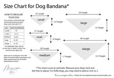 the size chart for a dog bandana is shown in black and white, with an arrow