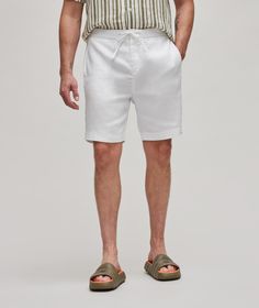 Linen-Cotton Chino Shorts image 1 Luxury White Linen Shorts, Men’s Linen Shorts Outfit, Luxury Beige Linen Shorts, White Cotton Playwear Shorts, Men’s Linen Shorts, Cotton Chinos, Chino Shorts