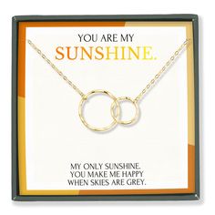 PRICES MAY VARY. MEANINGFUL MESSAGE: Let the sunshine in your life know how happy they make you with this beautiful double circle necklace. The perfect sentimental gift to celebrate the love between mother and daughter, husband and wife, or boyfriend and girlfriend GIFT FOR ALL OCCASIONS: Honor the special woman in your life! Our circle necklace is the perfect sentimental gift for mother's day, new mom, future mom, single moms, grandmas, birthday, Christmas, Easter, or any other occasion! Give h Jewelry Daughter, Grandmas Birthday, Sentimental Jewelry, Interlocking Circle Necklace, Sentimental Jewellery, Birthday Presents For Mom, Touch Love, Mother Daughter Necklace, Single Moms