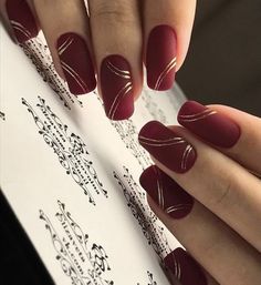 Wine Colored Nails Designs, Maroon Nail Art, Maroon Nail Designs, Maroon Nail, Purple Nail Art Designs, Red And Gold Nails, Bridal Nails Designs, Nail Designs Ideas, Purple Nail Art