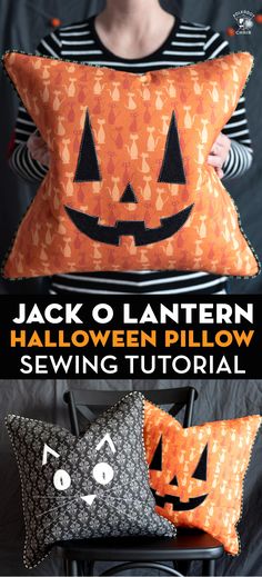 two pumpkin pillows with faces on them and the words jack o lantern pillow sewing pattern