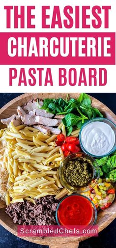 the easy and tasty charcuterie pasta board is ready to be eaten in less than 10 minutes