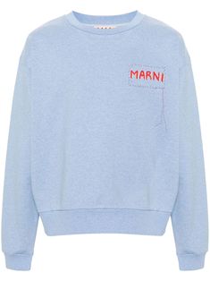 light blue cotton jersey texture mélange effect crew neck logo-print patch at the chest contrast stitching drop shoulder long sleeves ribbed cuffs and hem French terry lining Blue Logo Sweatshirt For Streetwear, Blue Crew Neck Sweatshirt With Embroidered Logo, Blue Cotton Sweatshirt With Logo, Blue Crew Neck Sweater With Logo Detail, Blue Long Sleeve Sweatshirt With Logo, Blue Ribbed Collar Sweatshirt For Spring, Spring Cotton Sweater With Logo Detail, Casual Blue Sweatshirt With Logo, Blue Crew Neck Top With Logo Patch