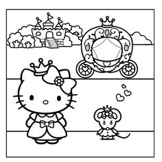 hello kitty and her princess carriage coloring page