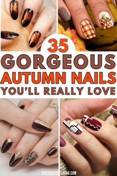 Autumn Gel Nails Designs, Autumn Nails Ideas, Fall Nail Inspiration, Autumn Nail Designs, Trendy Fall Nails, Fall Toe Nails, Almond Shaped Nails Designs, November Nail Designs