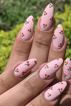 Fruit Nails, Harry Styles Nails, Spring Acrylic Nails, Cherry Nails, Cute Summer Nails, Hair Skin Nails, Pink Nail, Nail Inspiration, Chic Nails