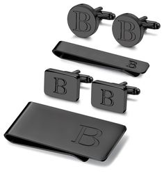 PRICES MAY VARY. 【TRENDY PACK】 6 PCS Set of Modern Style Men's Jewelry, Each Set Includes 2 Pair of Cufflinks, Matching Tie Bar and Money Clip with Engraved Letters. Affordable Price and Quality Workmanship, Great Idea for Wedding - Groomsmen with Matching Jewelry Details. 【HIGH-GRADE MATERIAL】 Built of Quality Copper, Dressy and Durable, Crafted to Stand the Test of Time. High Polish and Strict Plated workmanship, Lasting Color Retention. One by One Checking, Safe and Health to Wear, More Conve Engraved Letters, Initial Cufflinks, Jewelry Details, Wedding Groomsmen, Packing Jewelry, Tie Clips, Matching Jewelry, Black Gift Boxes, Tie Bar