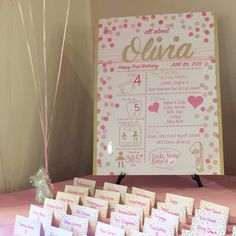 a table topped with lots of cards and balloons