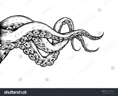 an octopus with tentacles in black and white