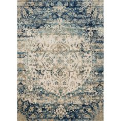 an area rug with blue and beige colors