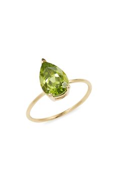 A pear-cut peridot shimmers in a minimalist prong-setting atop this 14-karat gold ring that adds ethereal shine to your everyday ensembles. 14k gold/citrine Made in Spain Peridot Engagement Rings Vintage, Peridot Engagement Rings, Bony Levy, Peridot Ring, Pear Cut, Womens Jewelry Rings, Statement Ring, Prong Setting, Citrine