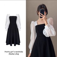 Black Semi Formal Dresses Classy, Cool Dresses Party, Dress Korean Style Simple, Korean Party Outfit, Son Zəng, Formal Casual Dresses, Stile Hijab, Girls Dress Outfits, School Dress