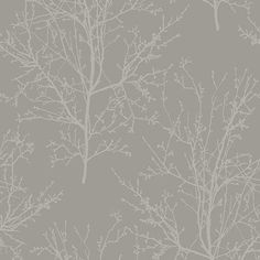 a gray and white tree wallpaper with no leaves on the branches, in front of a grey background