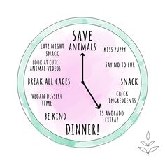 a clock with the words save animals written on it and an arrow pointing to the right