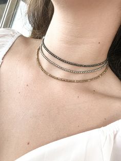 "Enjoy FREE SHIPPING WORLDWIDE+ 10% off all jewelry + Free beautiful gift wrap ❤ Welcome to My Store!❤ Beautiful delicate Hematite choker necklace for the springtime and the summer that is coming. This tiny gemstone bead necklace is delicate and still have a shiny touch for everyday outfits. The necklace is made of tiny hematite stones and a sterling silver lobster claw. The hematite stone gives a sense of relaxation and protection. His ability to help focus on memory, original thought, and tech Elegant Tiny Beads Crystal Choker Necklace, Elegant Crystal Choker Necklace With Tiny Beads, Silver Beaded Choker As A Gift, Silver Faceted Beads Choker, Silver Choker With Tiny Beads, Polished Beads Choker Necklace, Gift Choker With Polished Beads, Delicate Choker Necklace, Hematite Jewelry