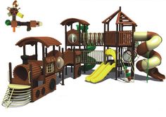 the children's play set is made out of wood and plastic