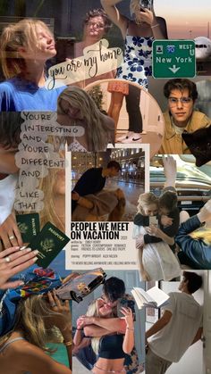 the collage shows many different people and signs