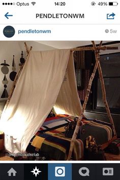 an image of a bed made out of sticks and fabric with the text pendletonwn on it